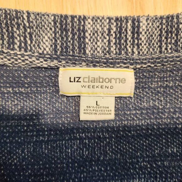 [L]‎ Liz Claiborne sweater, sz Large navy & white knit POCKETS 3/4 sleeves - Picture 2 of 6